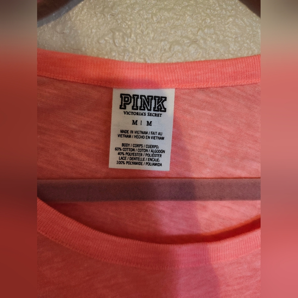 Victoria's Secret Neon Coral Pink Lace Detail Women's Top - Picture 2 of 2